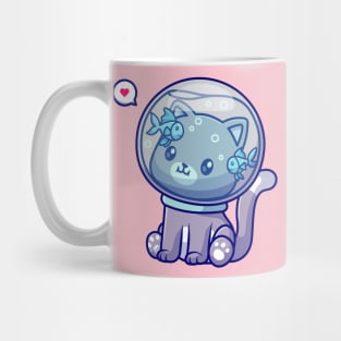 Cute Cat With Aquarium Fish Helmet Cartoon Mug